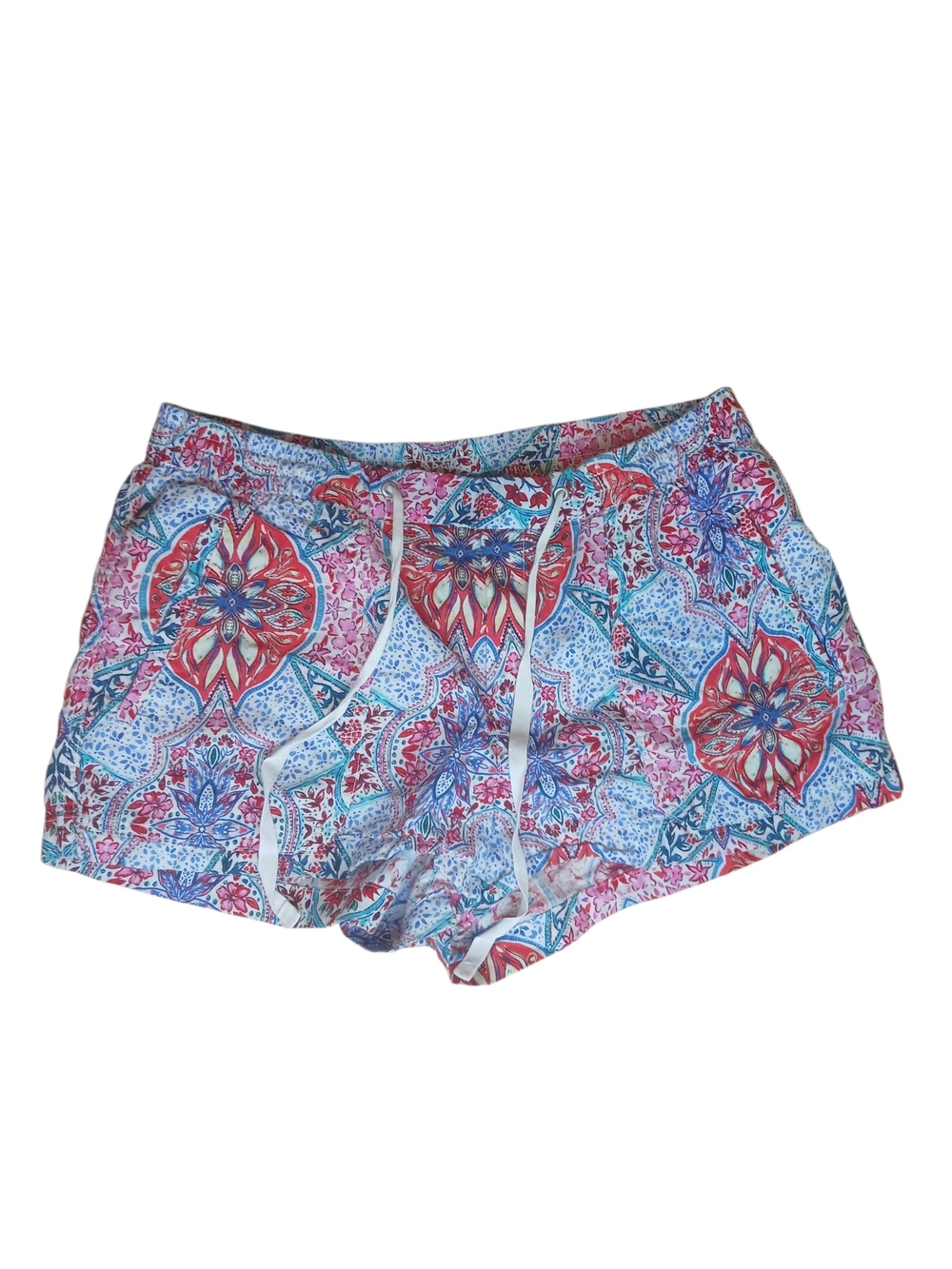 Gap Floral Paisley Drawstring Linen Blend Shorts in Red Blue Large EUC